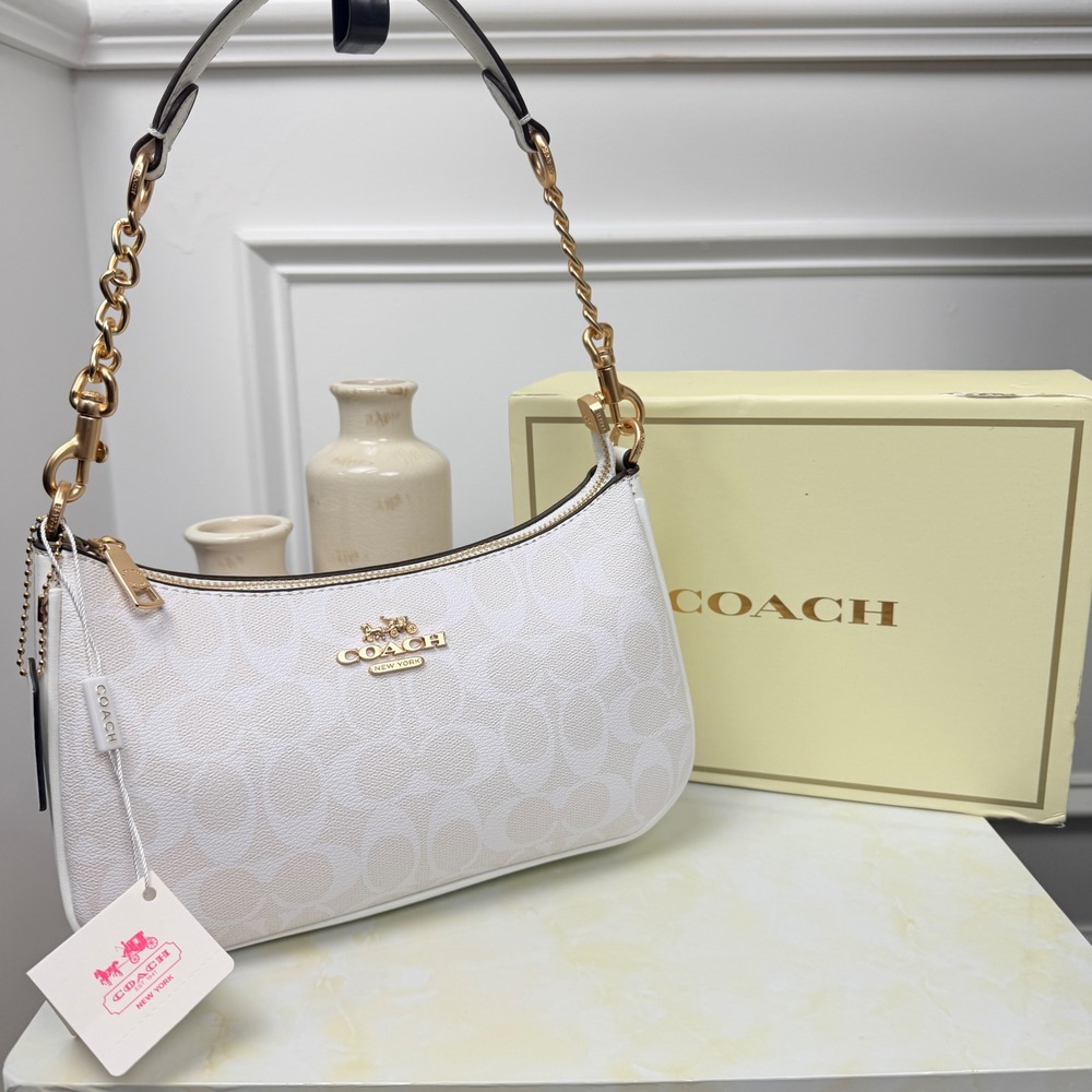 Coach Teri Signature Canvas Chalk White Gold Wristlet Bag
